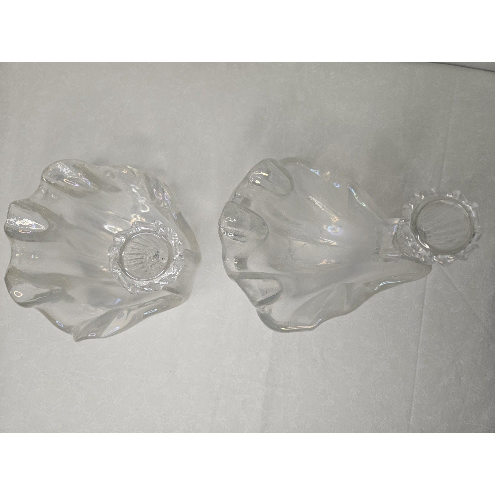 Vtg Murano Barovier Glass Ribbed Shell Candle Stick Holder Iridescent Bowl Set 2