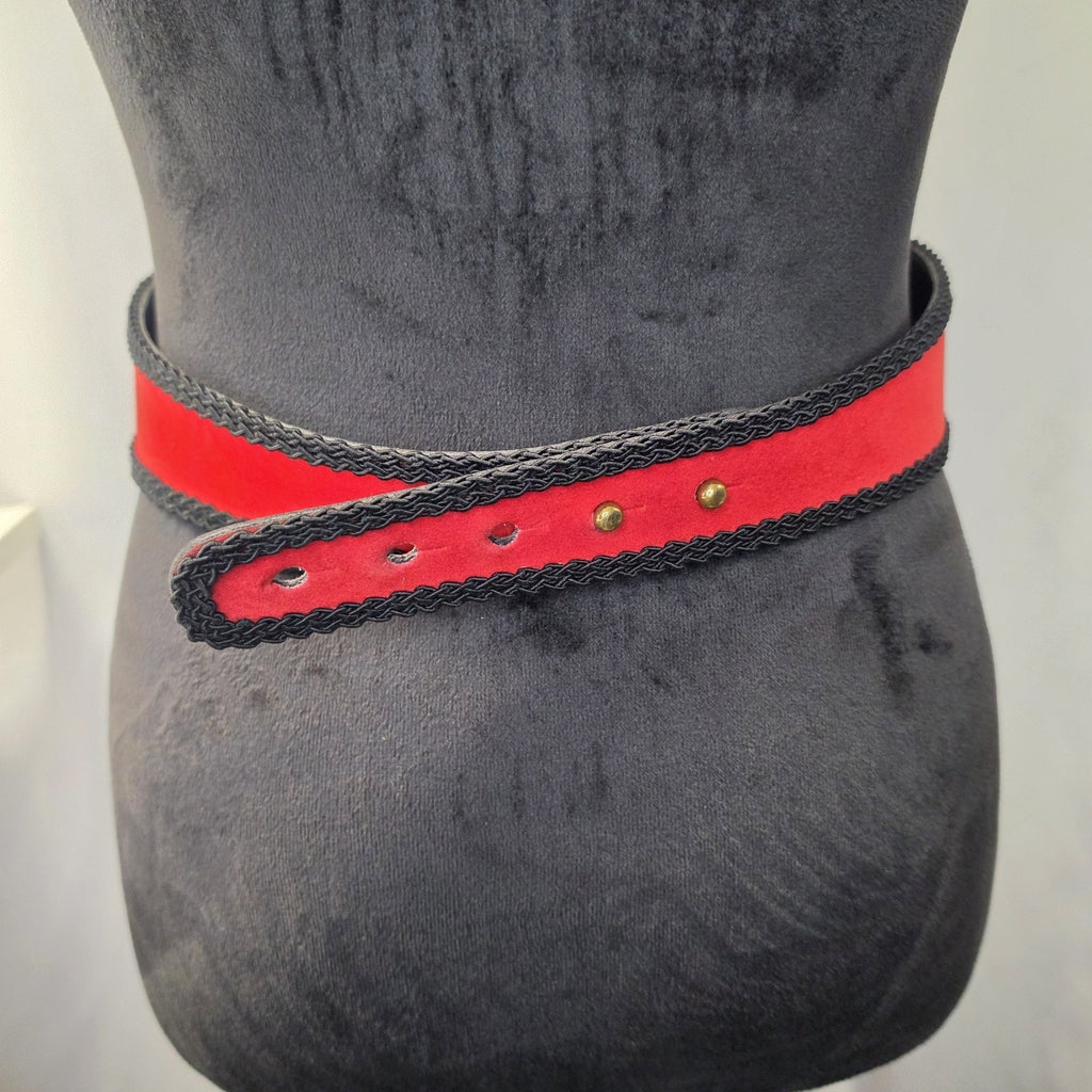Vtg 80s Victorian Red Black Faux Leather Waist Belt Statement Gothic USA Medium