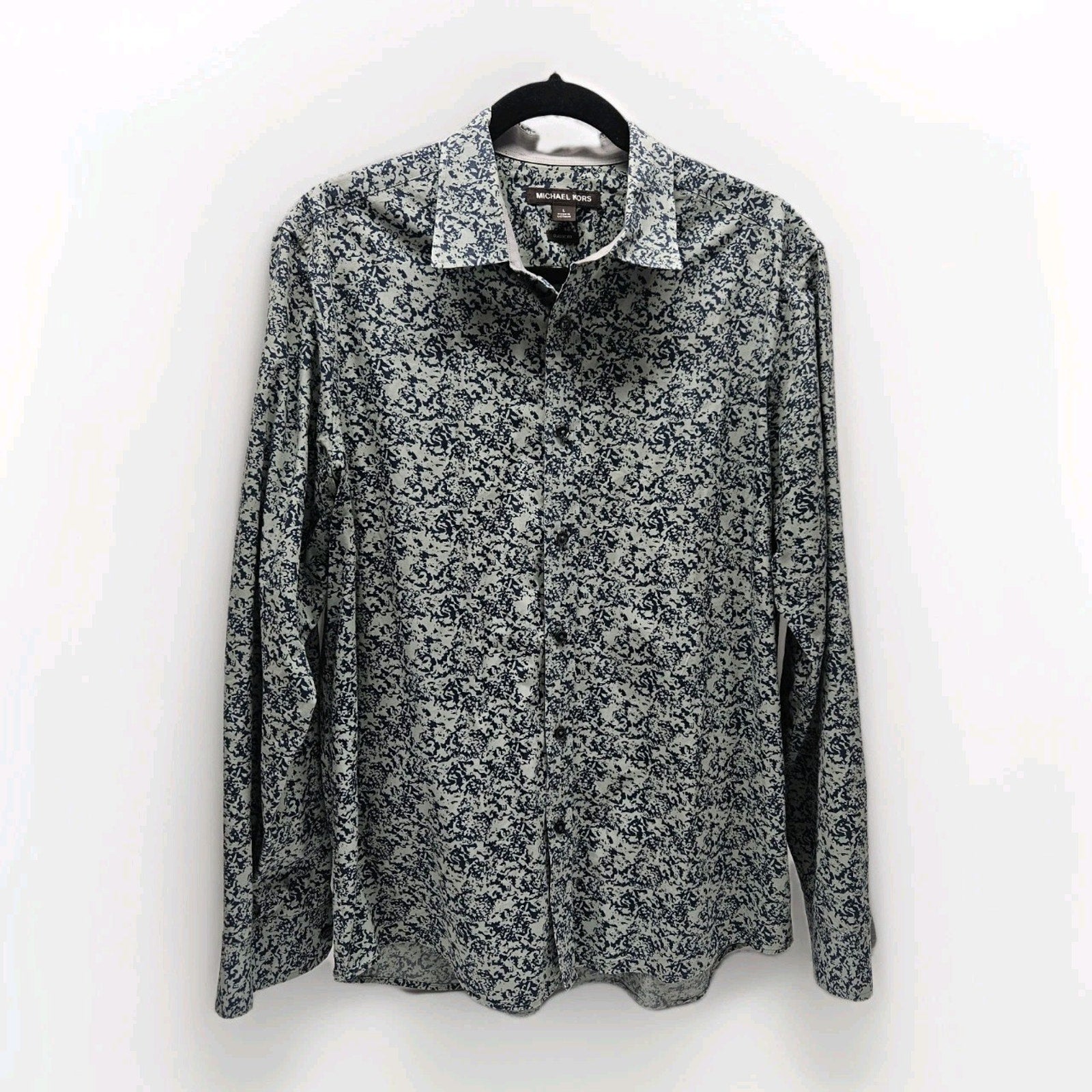 Michael Kors Mens Button Down Long Sleeve Classic Fit Shirt MK Logo Abstract