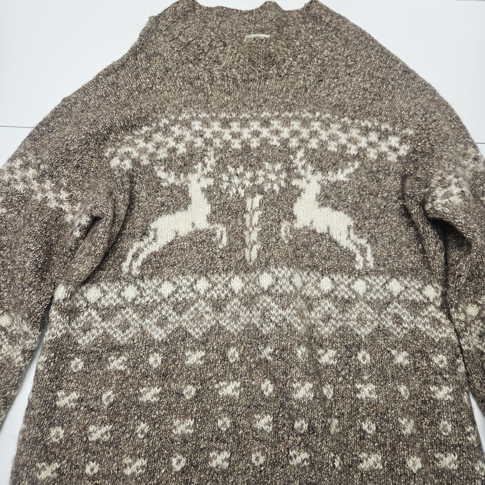 Vintage Skyr Wool Mohair Blend Sweater Lrg Reindeer Snowflakes Ski Snow Winter