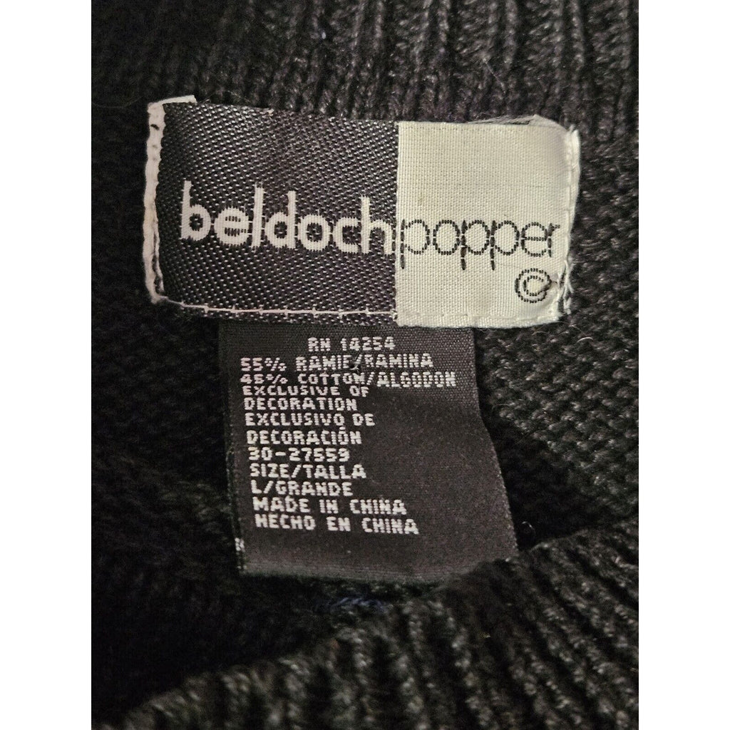 Vintage Beldoch Popper Black Winter Christmas Sweater Gold Bead Snowflake Large