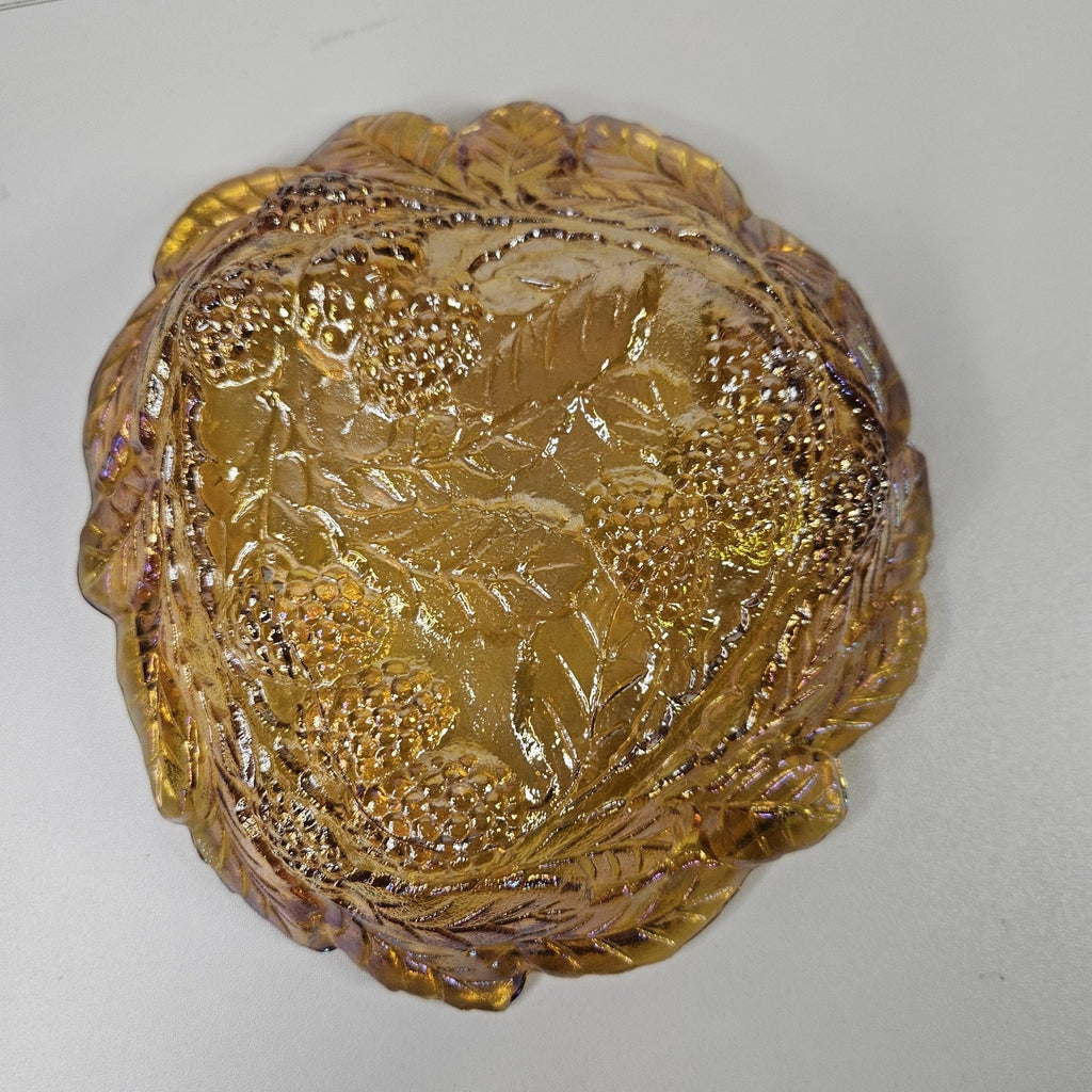Vintage Carnival Glass Bowl Electric IRIDESCENT MARIGOLD Berries Triangle Dish