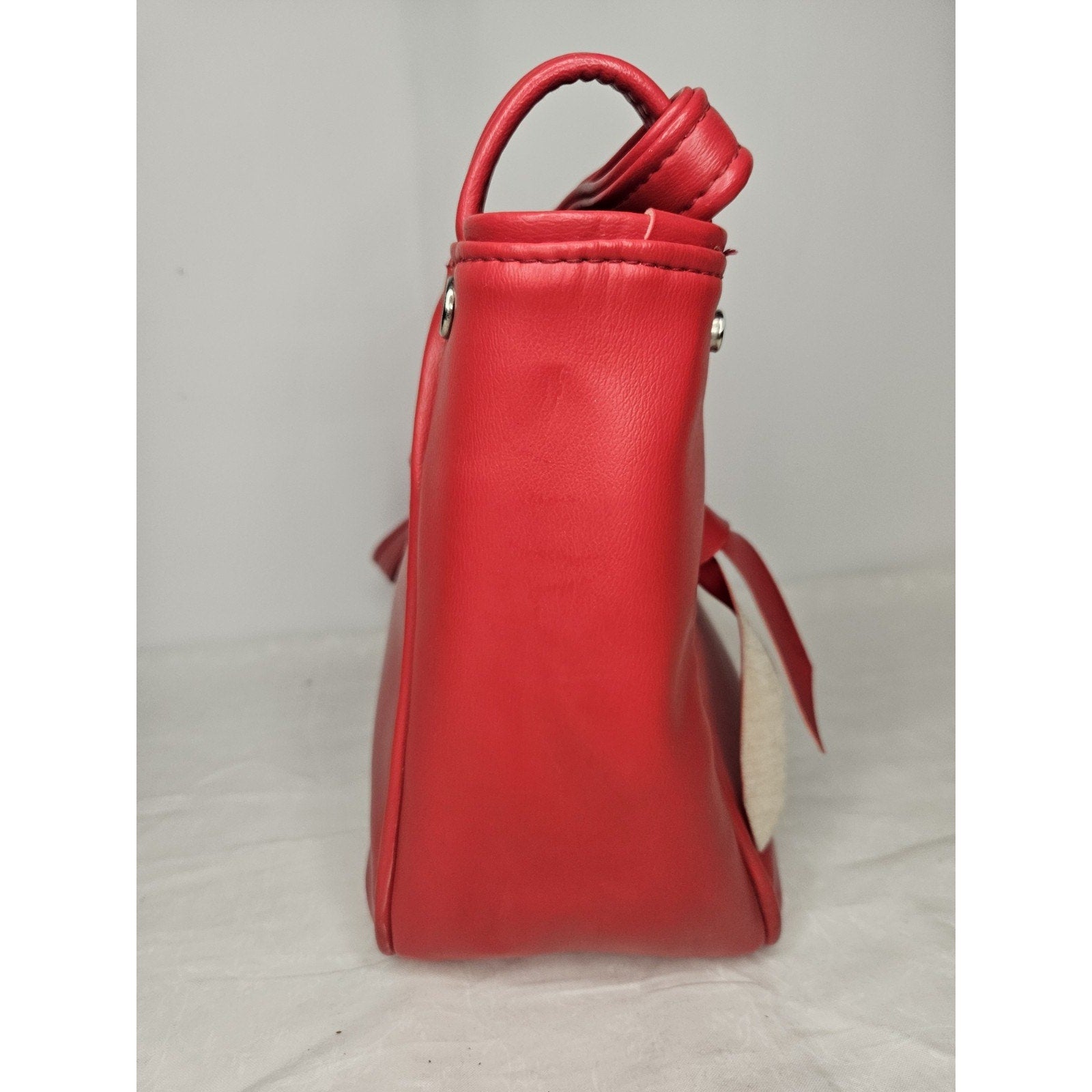 Vintage 70s Handmade Red Leather Tote Handbag Purse Shoulder Bag Classic