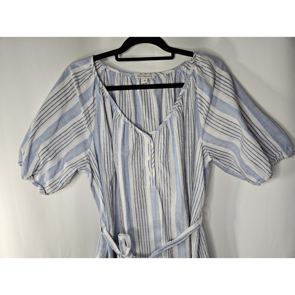 Free Assembly Womens Shirt Dress Puff Sleeve Blue/White Stripes Size Large XL