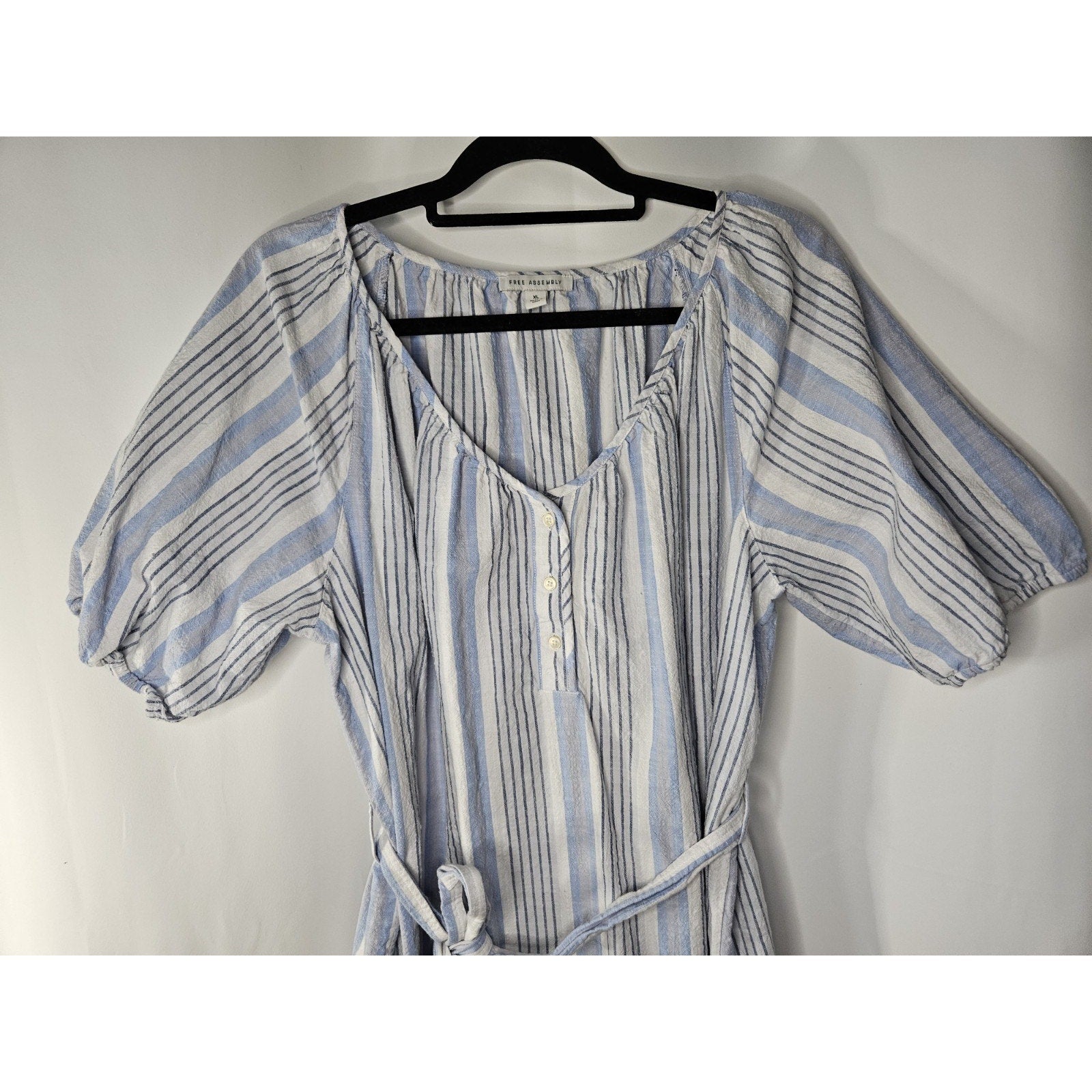 Free Assembly Womens Shirt Dress Puff Sleeve Blue/White Stripes Size Large XL
