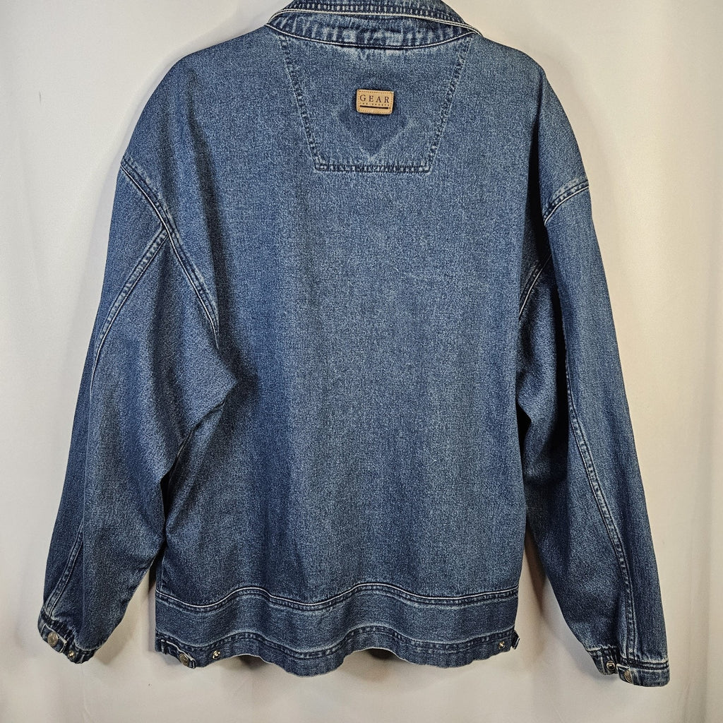 VTG 90s Coat Jacket Large Denim Oversized Puff Paint Embellished Southwestern