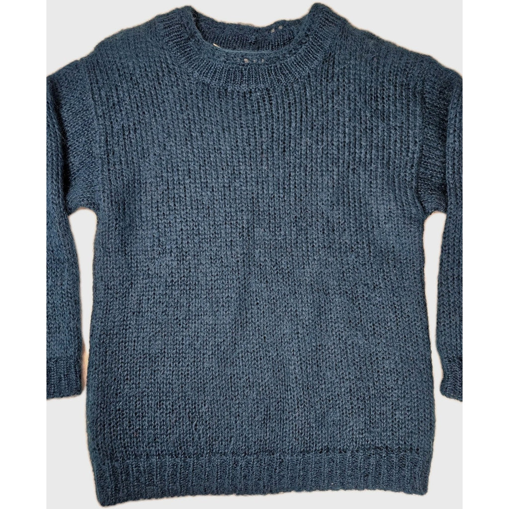 Vintage 80s Mohair Wool Blend Pullover Knit Sweater Blue Mod Retro Medium