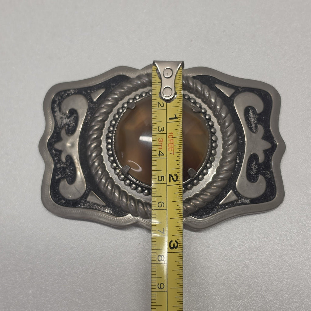 Vintage Horizontal Cabochon Cab Stone Silver Tone Western Belt Buckle Cowboy