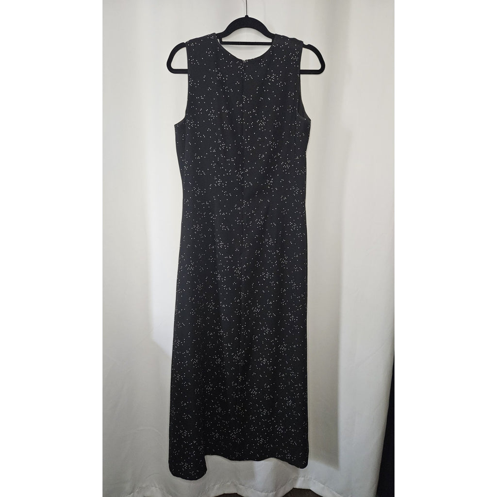 Chaus Maxi Dress Women's Size 10 Black White Polka Dots Maxi Full Length Vintage