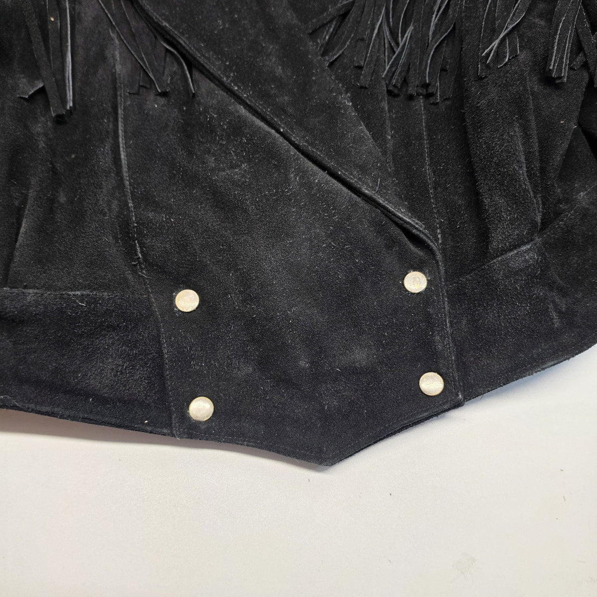 Vintage 1990s Black Suede Leather Fringe Western Jacket Large Cowgirl Festival