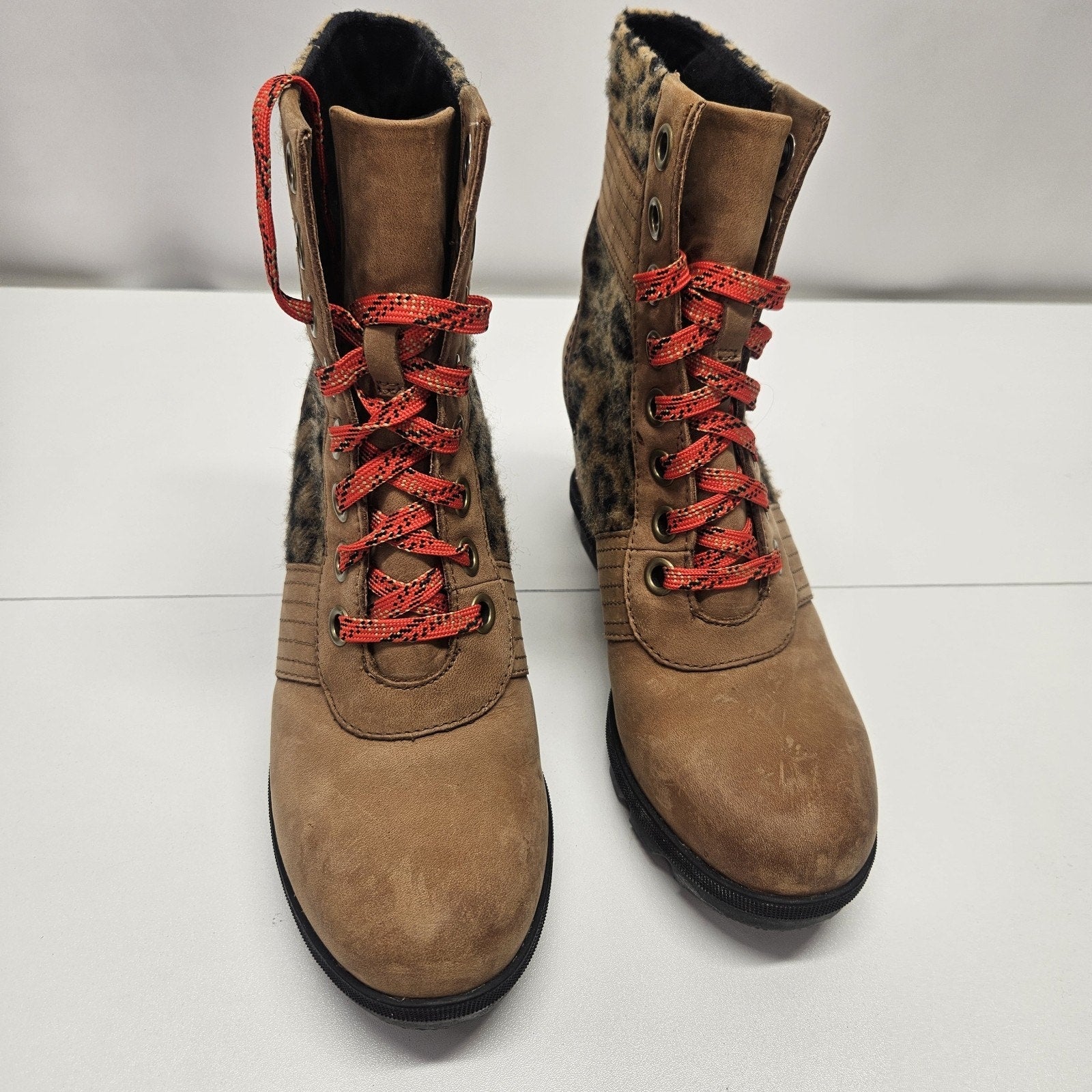 Sorel Lexie Hidden Wedge Ankle Boots Booties Shoes Womens Size 5 Brown Leopard