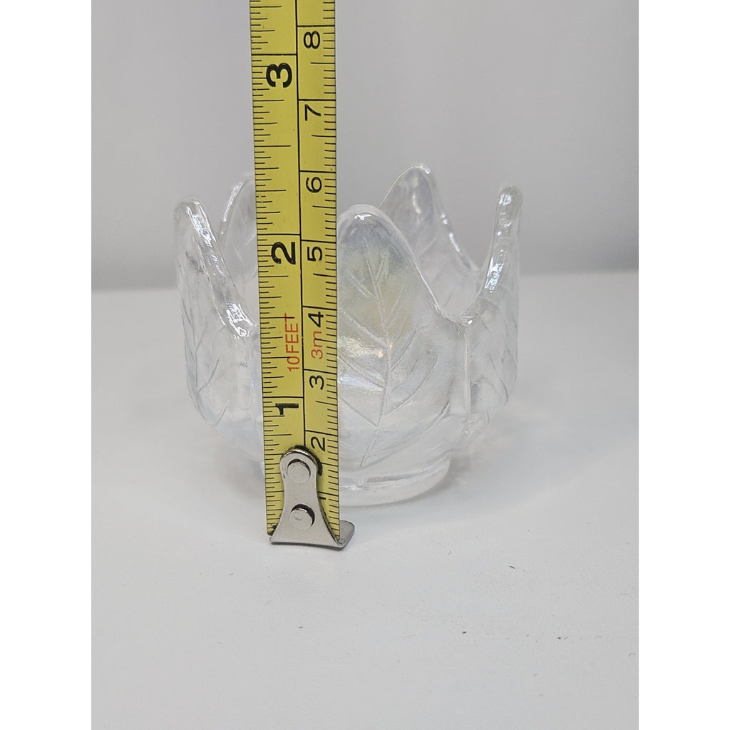 Iridescent Glass Tulip Votives Gorgeous White Vintage Candle Holders Pair 2"x2"