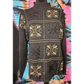 Vintage Beldoch Popper Black Winter Christmas Sweater Gold Bead Snowflake Large