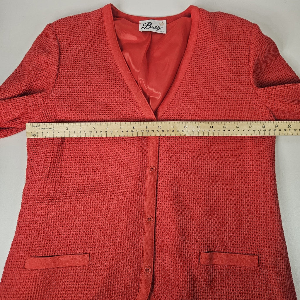 Vintage MCM 60s Butte Red Blazer Medium Waffle Knit Button Up Coat Mod