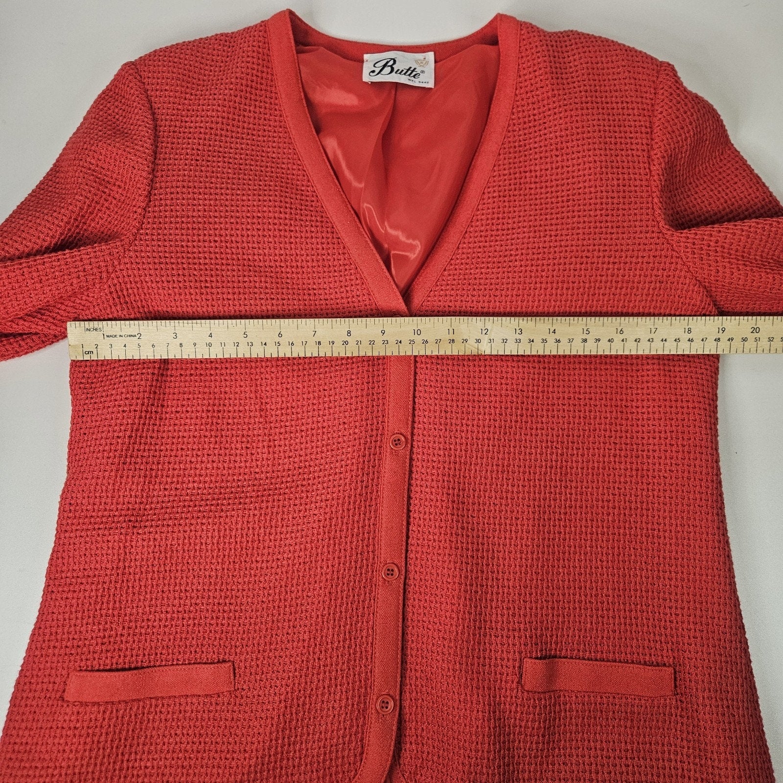 Vintage MCM 60s Butte Red Blazer Medium Waffle Knit Button Up Coat Mod