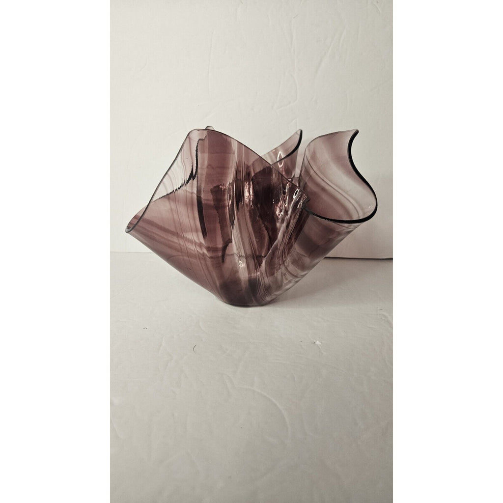 Purple Ribbon Art Glass Handkerchief Bowl Handkerchief Swirl Glass Bowl Purple