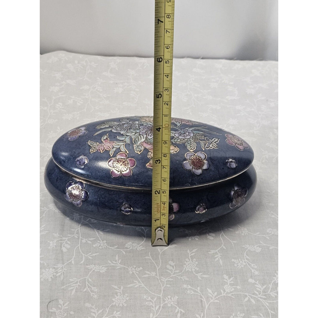Vintage Toyo Like Trinket Dish with Lid Chinese Hand Painted Floral 2-Piece 6"