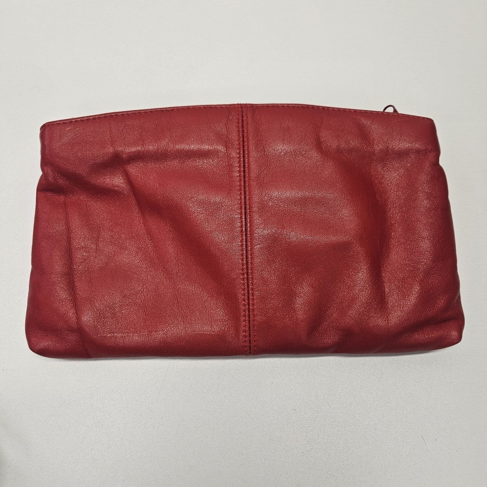 Art Deco Vintage Red Genuine Leather Clutch Bag Retro Purse Made In Hong Kong