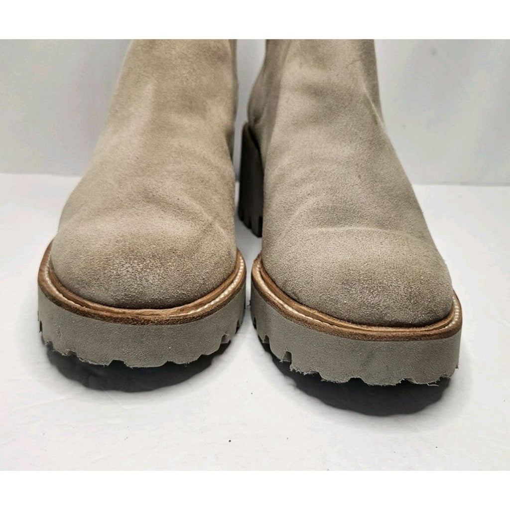 Dolce Vita Womens Boots 9.5 M Beige Suede Ankle Booties Chunky Heel Pull On