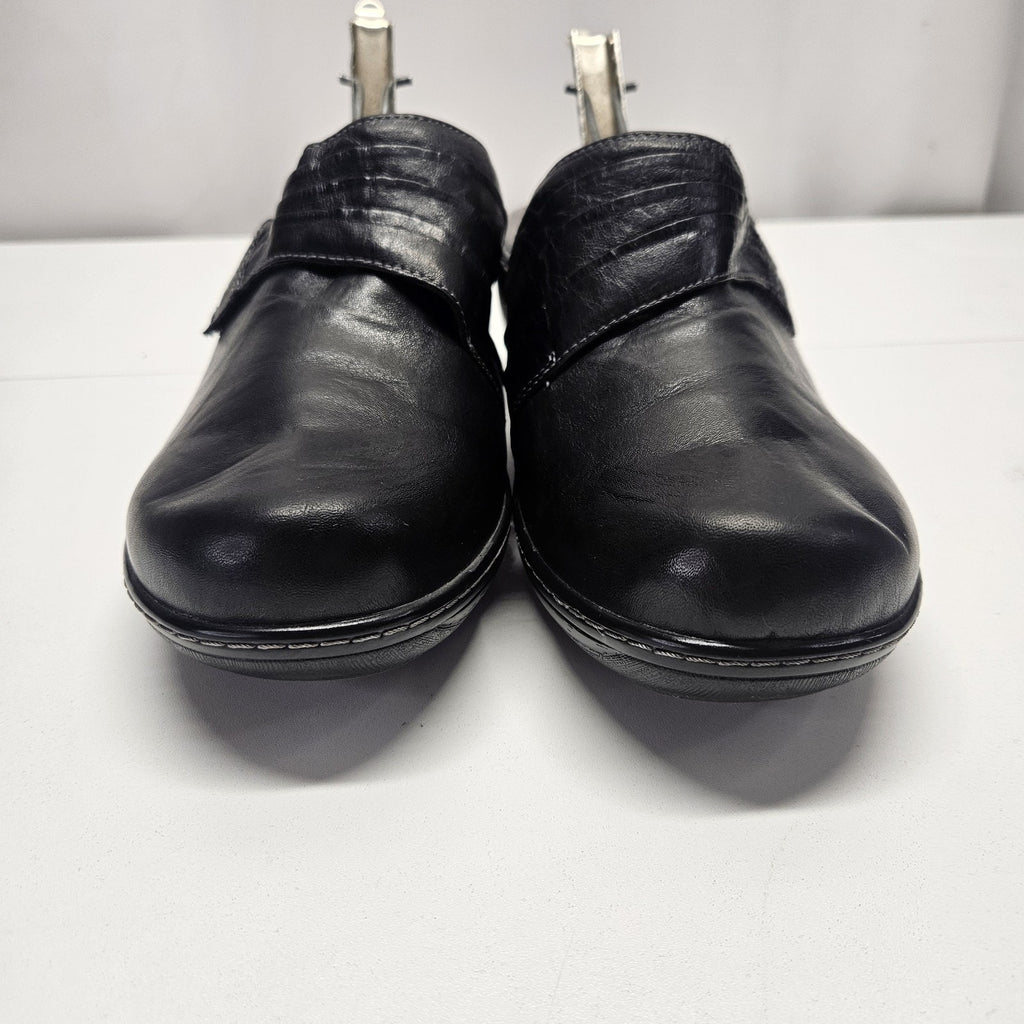 Womens Shoes SOFTWALK Black Leather Slip On Clogs Wedge 9.5 Comfort