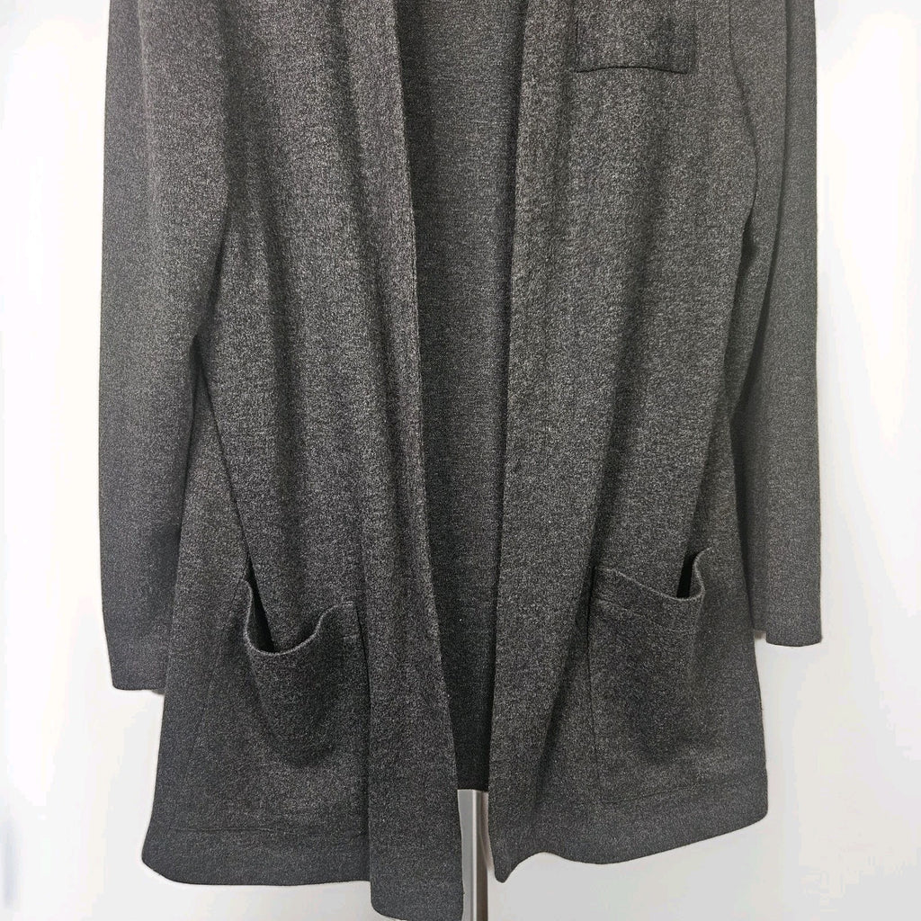 Vtg 80s J.B Wright Womens Open Front Textured Knit Cardigan 12 Lg Charcoal Gray