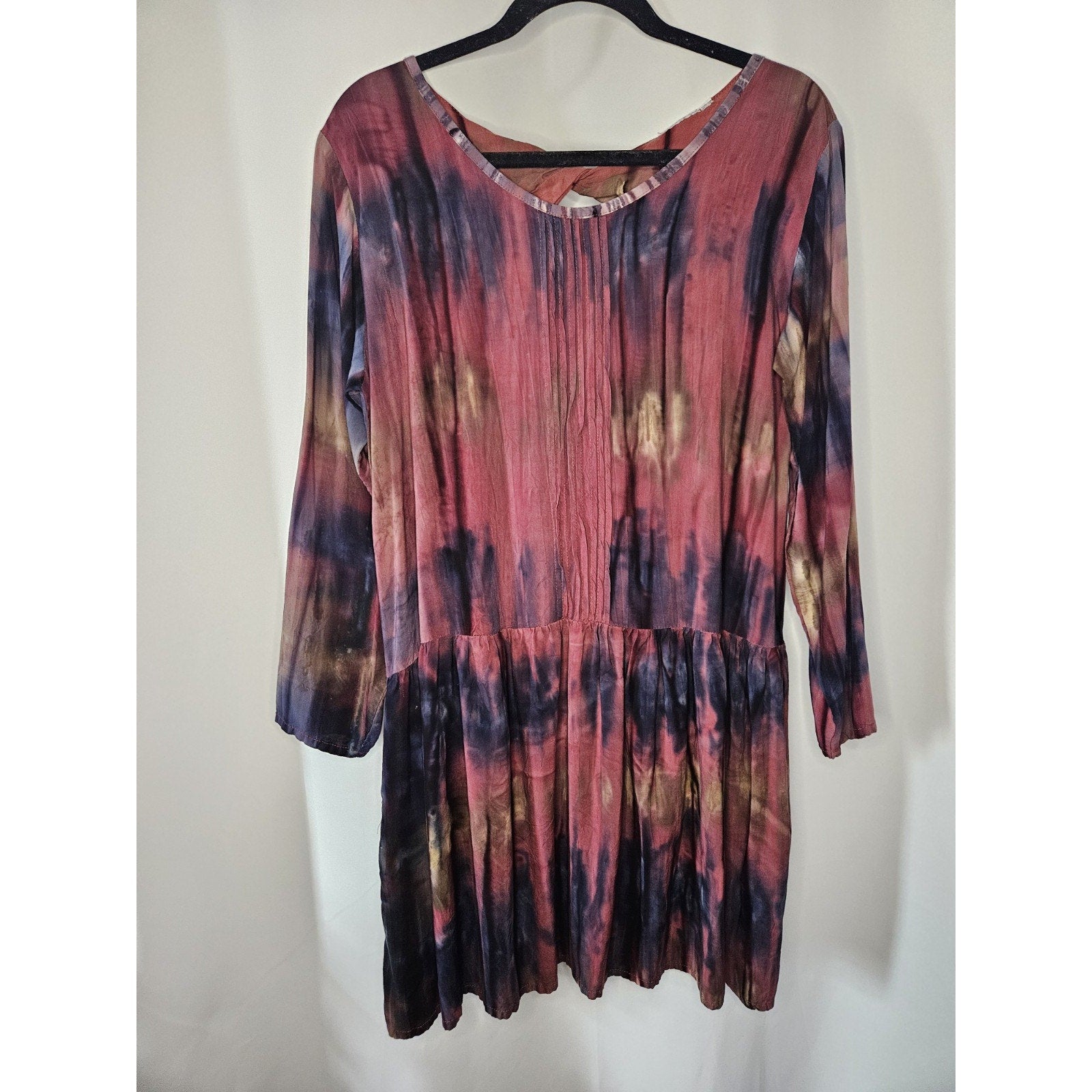 Women's Tie Dye Lightweight Baby Doll Peasant Dress Size XL Keyhole Back