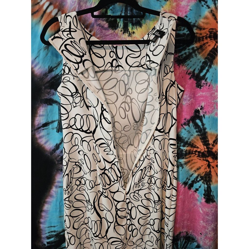 NWT Womens White Black Abstract Sleeveless Sheath Dress Size 10 Career Business