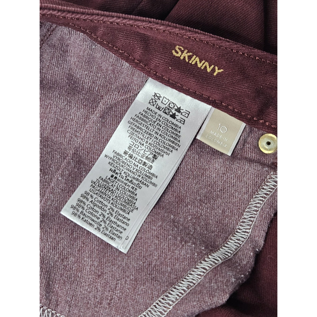 Michael Kors Skinny Jeans Women's Size 10 Burgundy Mid Rise Gold Buttons Accents