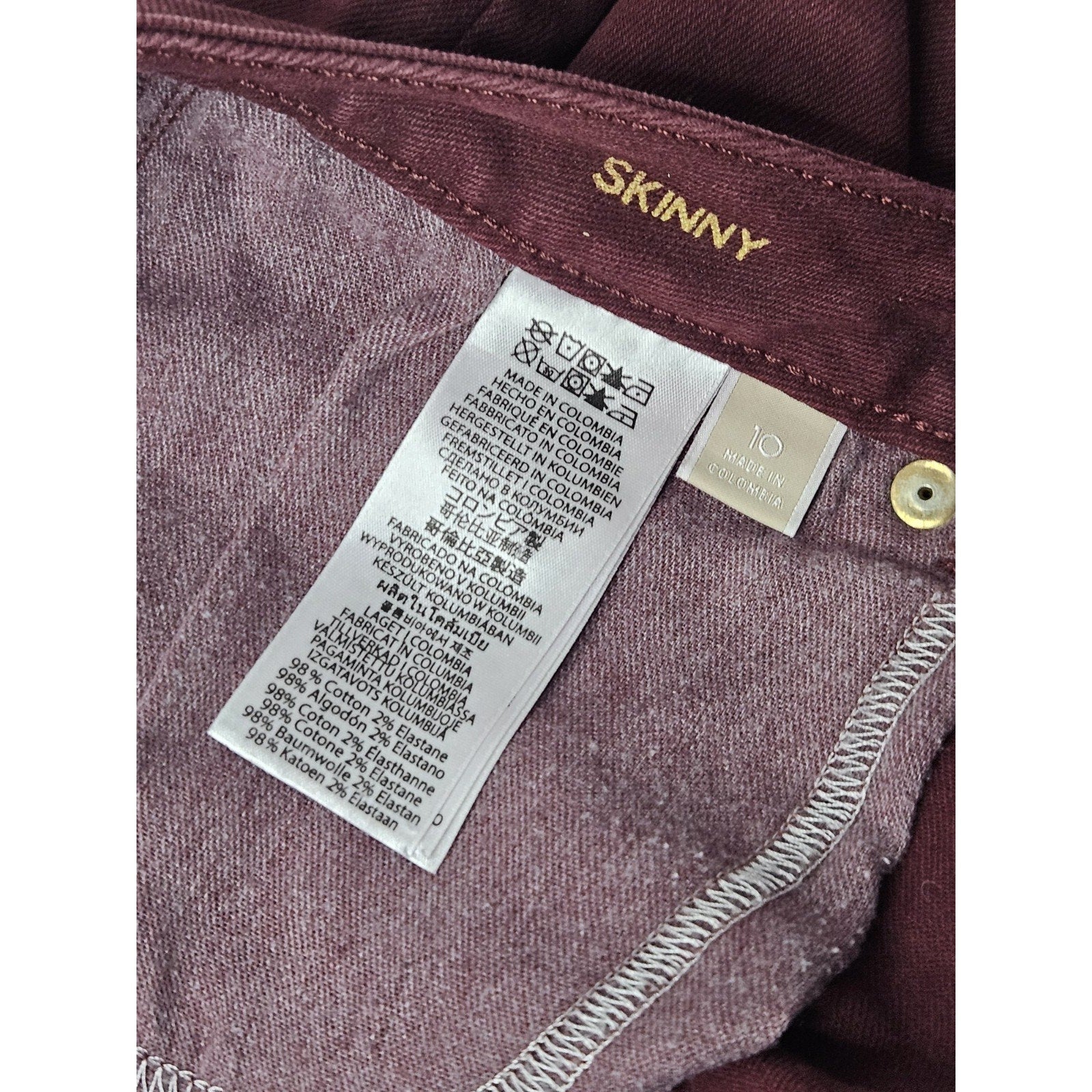 Michael Kors Skinny Jeans Women's Size 10 Burgundy Mid Rise Gold Buttons Accents