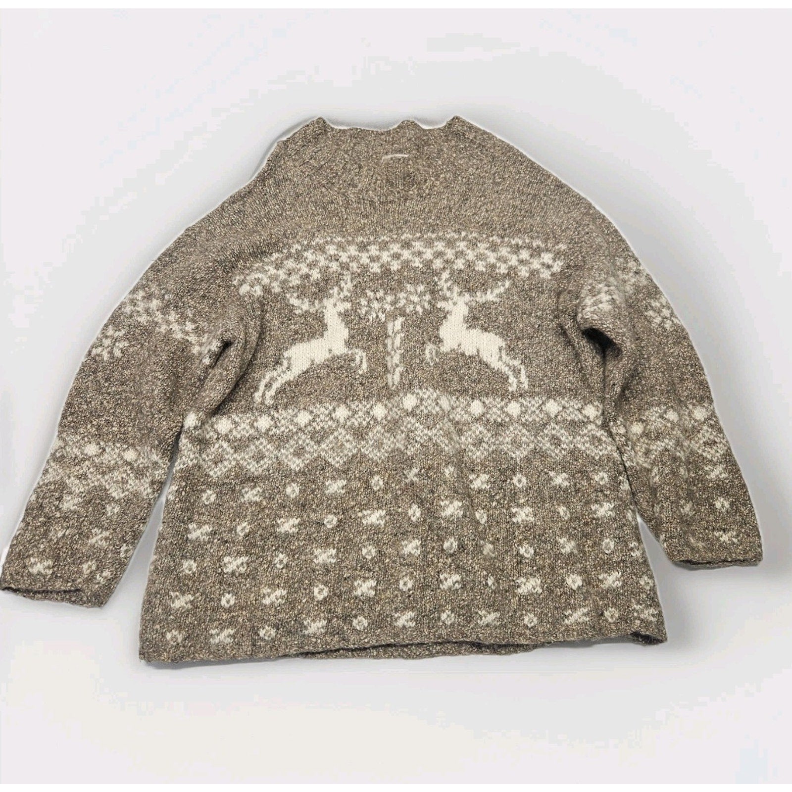 Vintage Skyr Wool Mohair Blend Sweater Lrg Reindeer Snowflakes Ski Snow Winter