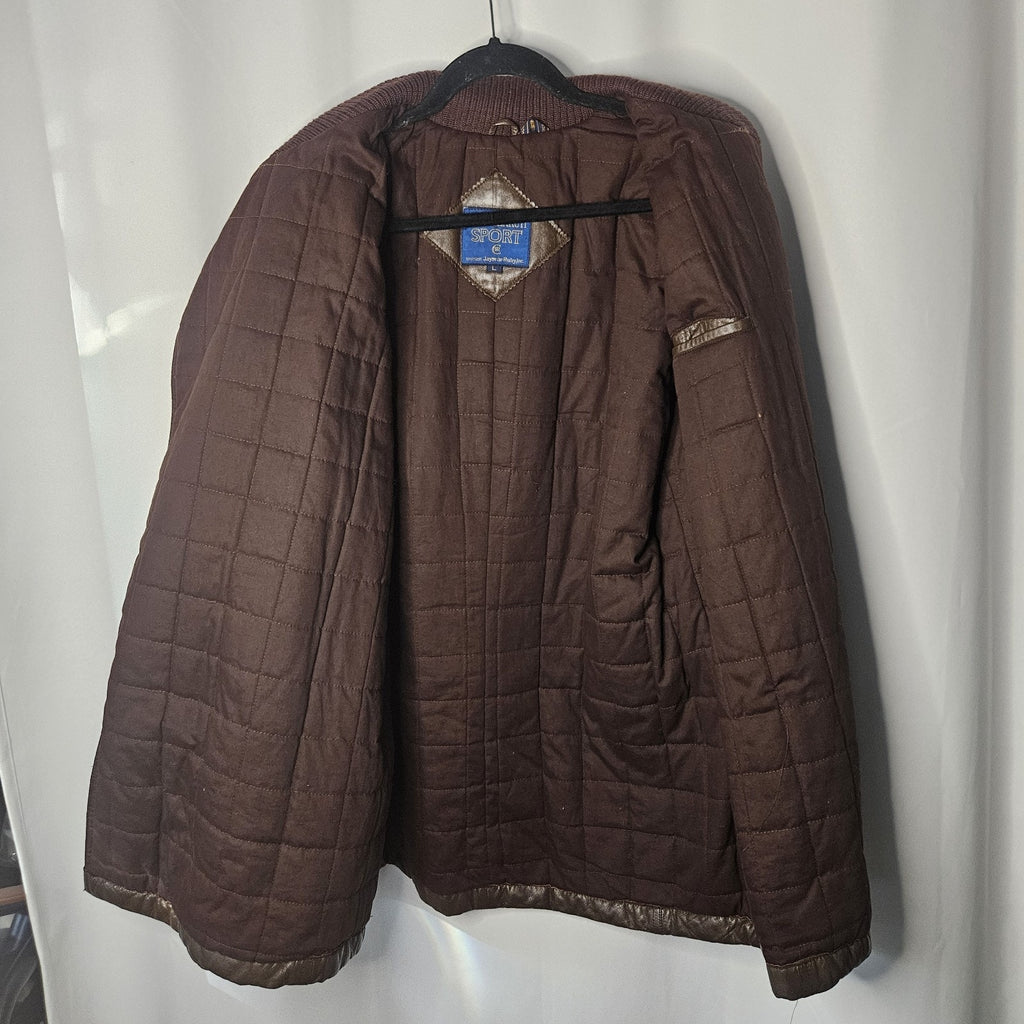 Nino Cerruti Sport Brown Leather Parka Brown Sz Large Asymmetrical Collared Vtg