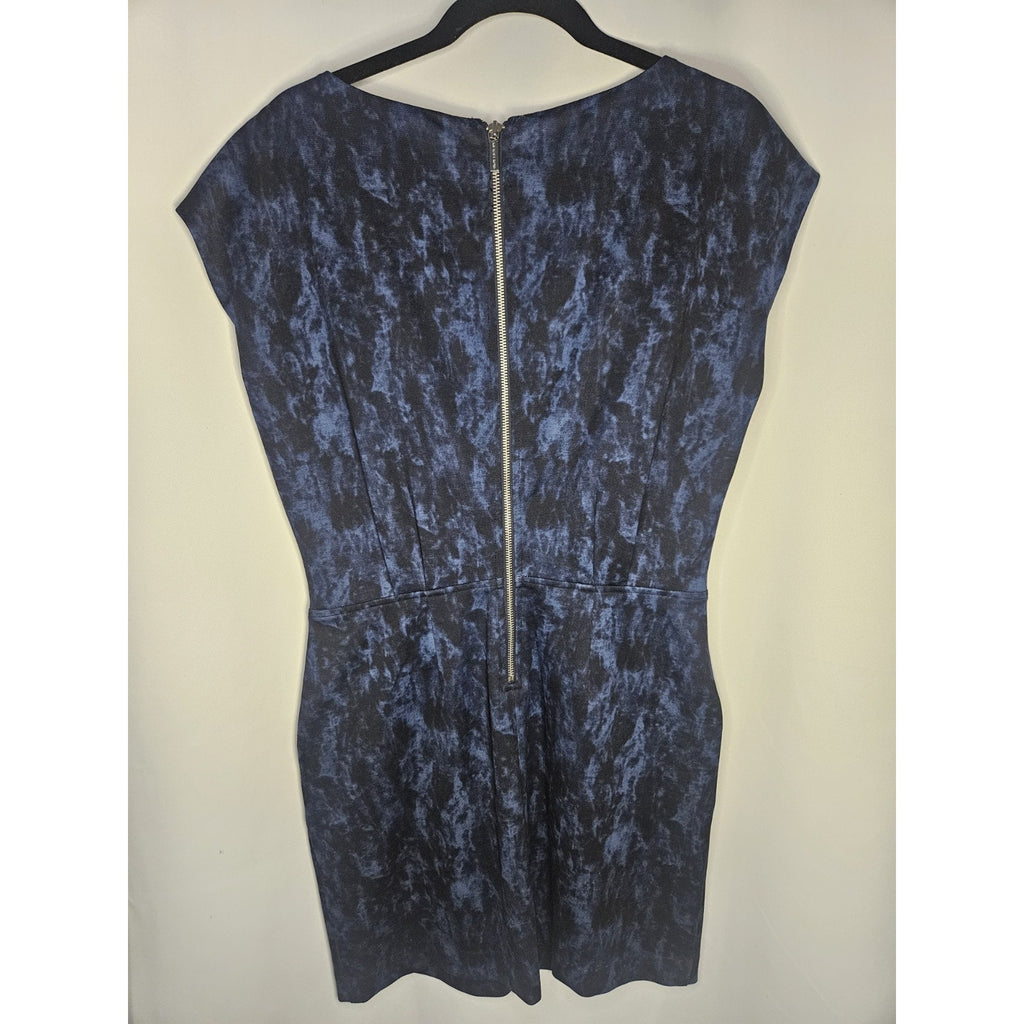 Michael Kors Michael Blue Black Short Sleeve Zip Pocket Sheath Midi Dress US 10