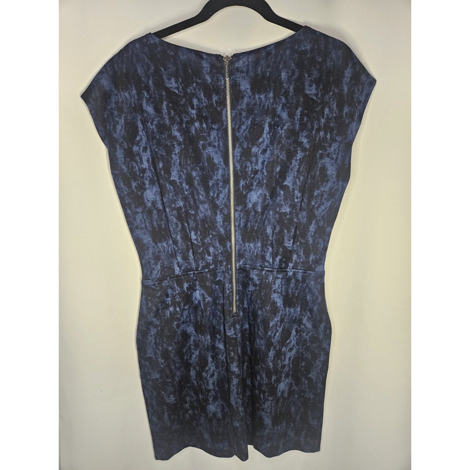Michael Kors Michael Blue Black Short Sleeve Zip Pocket Sheath Midi Dress US 10