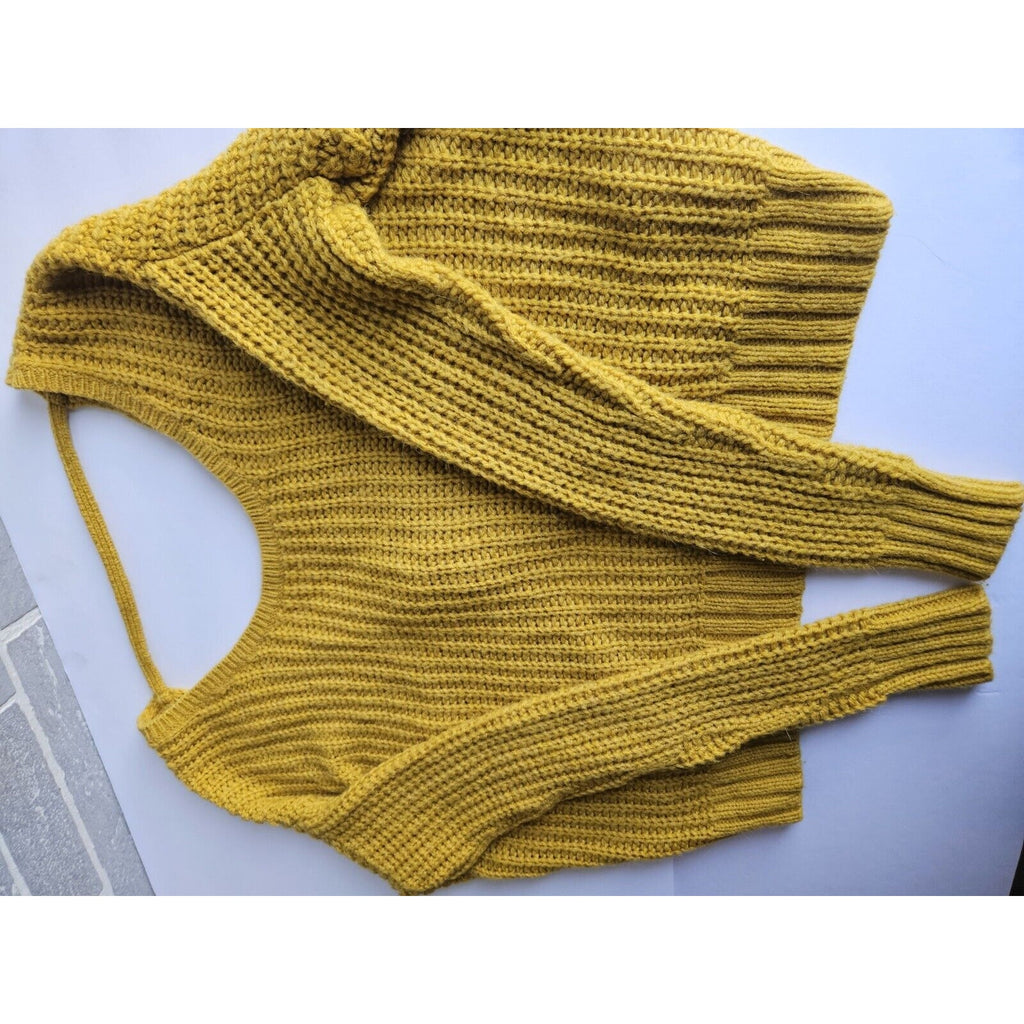 Ruby Moon Chunky Knit Open Back Wool Alpaca Sweater Sz MED Marigold/Mustard
