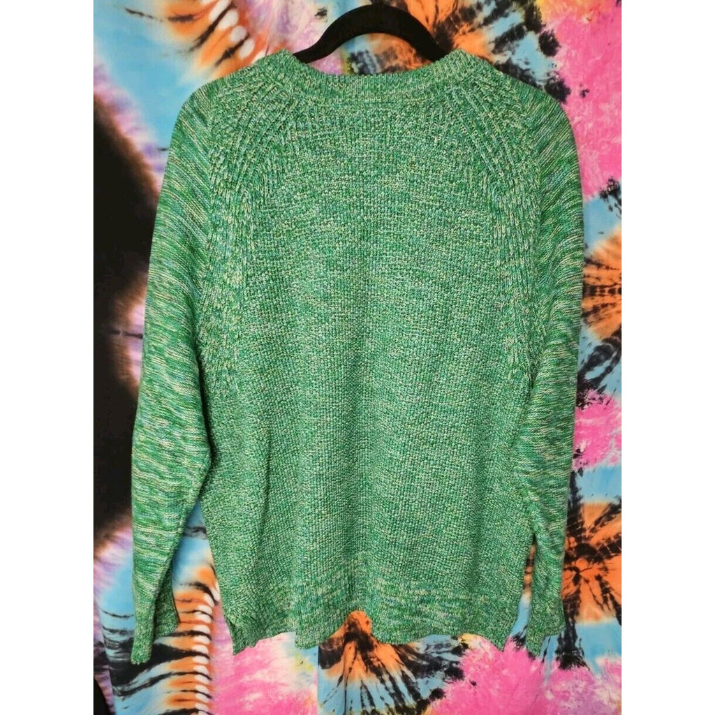 Gap Sweater Women’s XL Chunky Knit Green Crew Neck Pullover Sweater 100% Cotton
