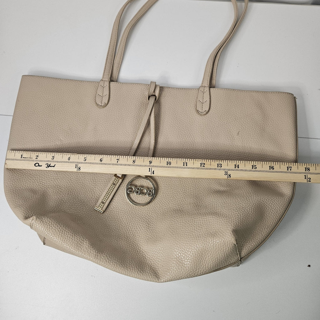 Y2K BCBG Paris Reversible Faux Leather Tote Laptop Bag Beige Goldtone Hardware