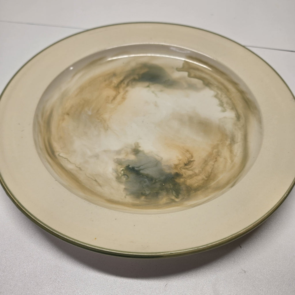 Vtg Handmade Pottery Ceramic Plate Blue Swirl Plate 13 3/4" Signed Home Decor