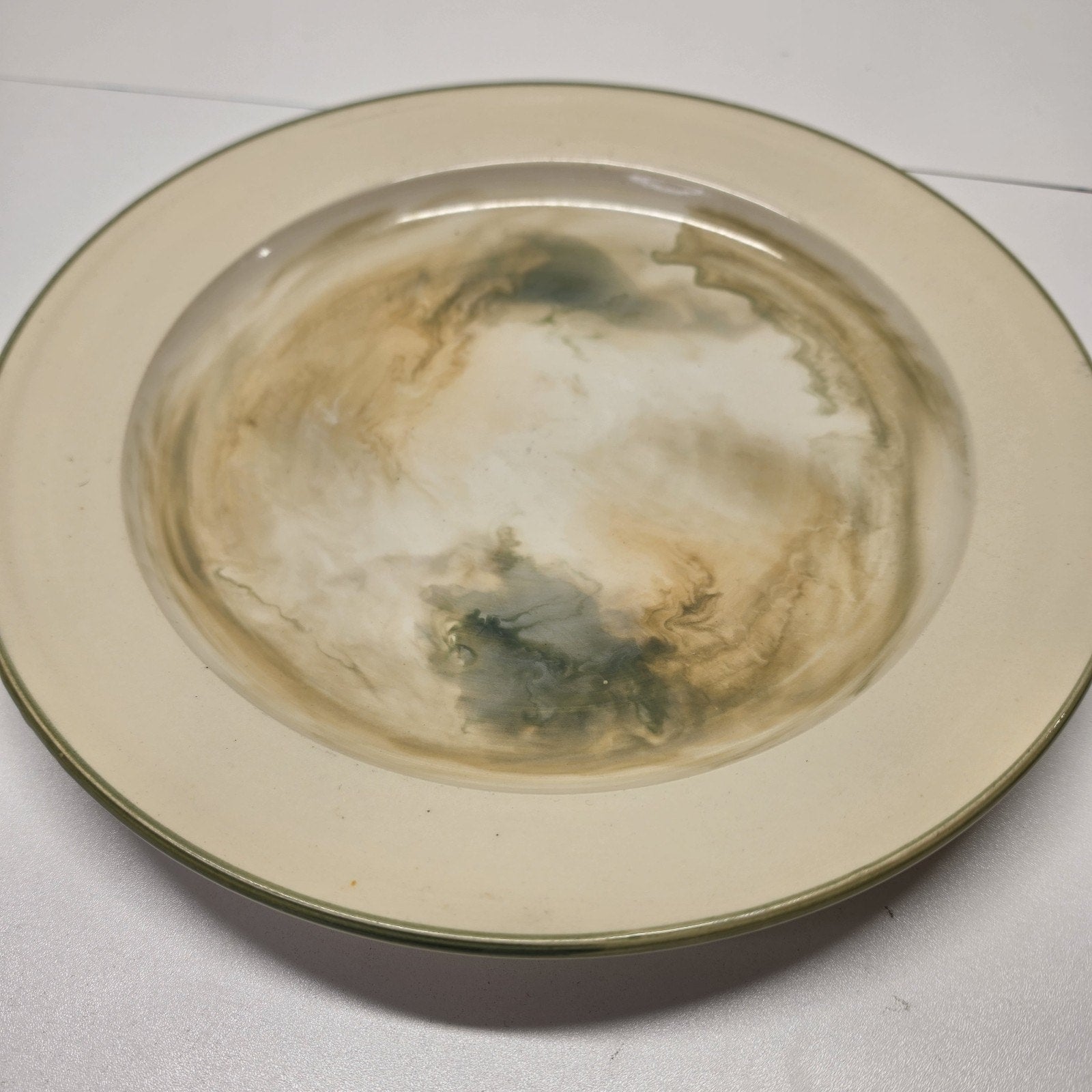 Vtg Handmade Pottery Ceramic Plate Blue Swirl Plate 13 3/4" Signed Home Decor