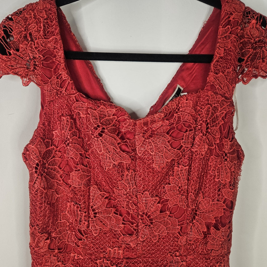 Nikibiki Red Lace Midi Bodycon Slimming Dress Sz Small Formal Special Occasion