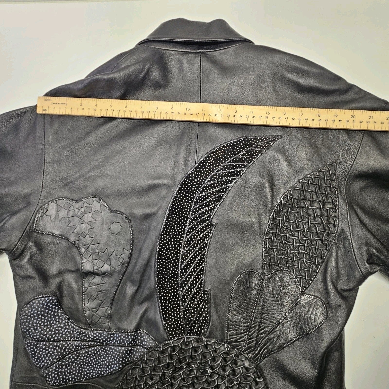 Unique 80s Oversized Black Leather Jacket Patchwork Blazer Medium Edgy Glam Vtg