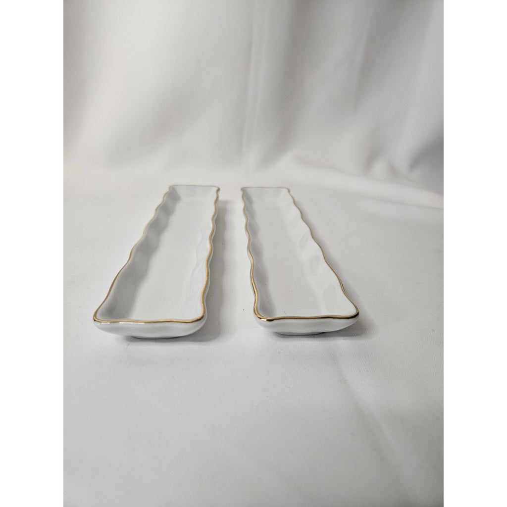 Vintage Mint Dish Pair Classic White Shafford Golden Heirloom Necklace Tray