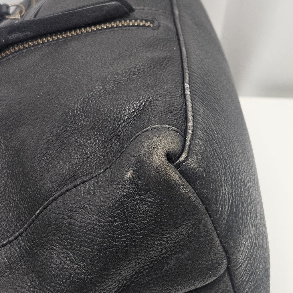 Vtg Y2K Black Soft Leather Crossbody Shoulder Bag Zipper Compartments Top Handle