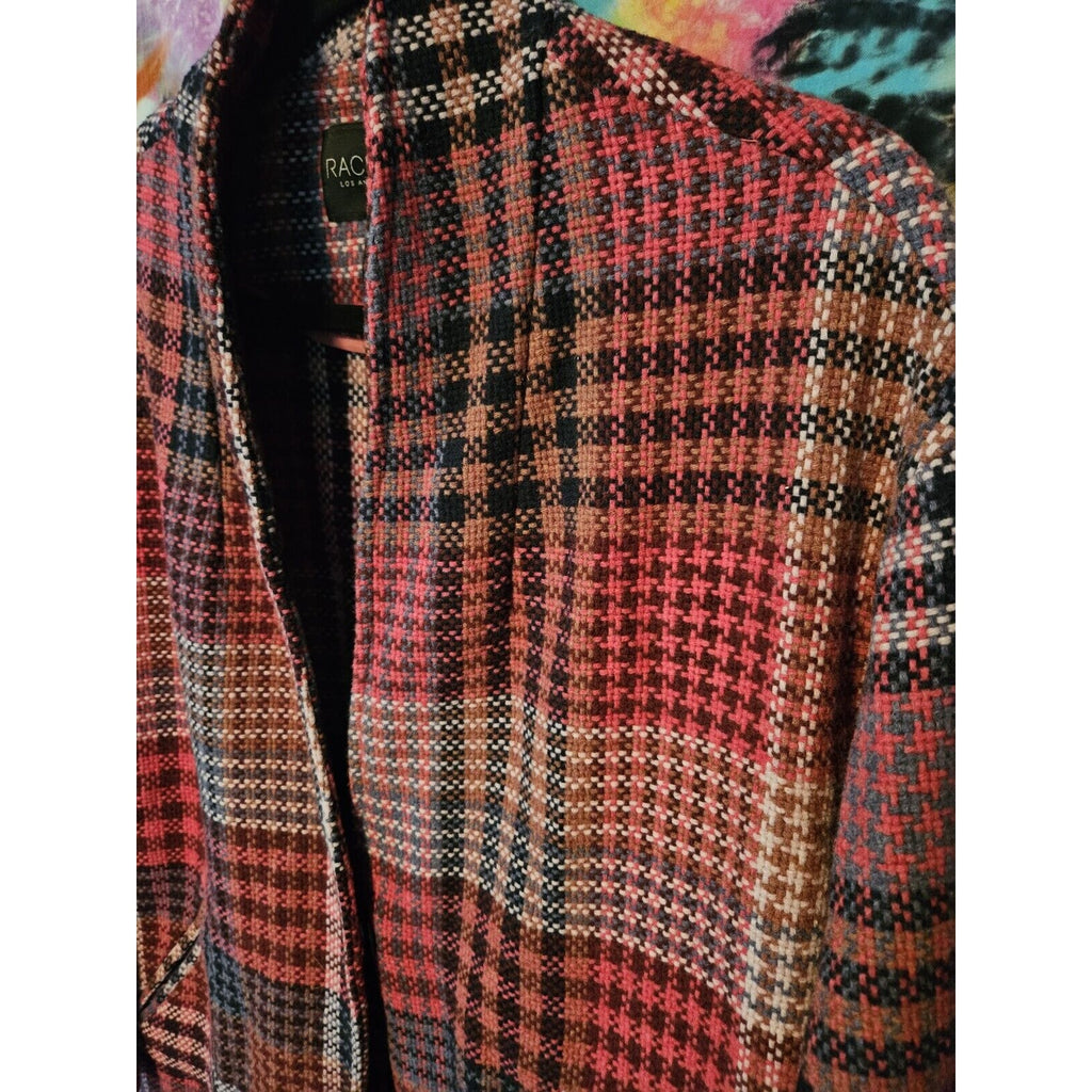 RACHEL ZOE Jacket Plaid Wool Blend Oversized Coat Pink Red Women's Size Small