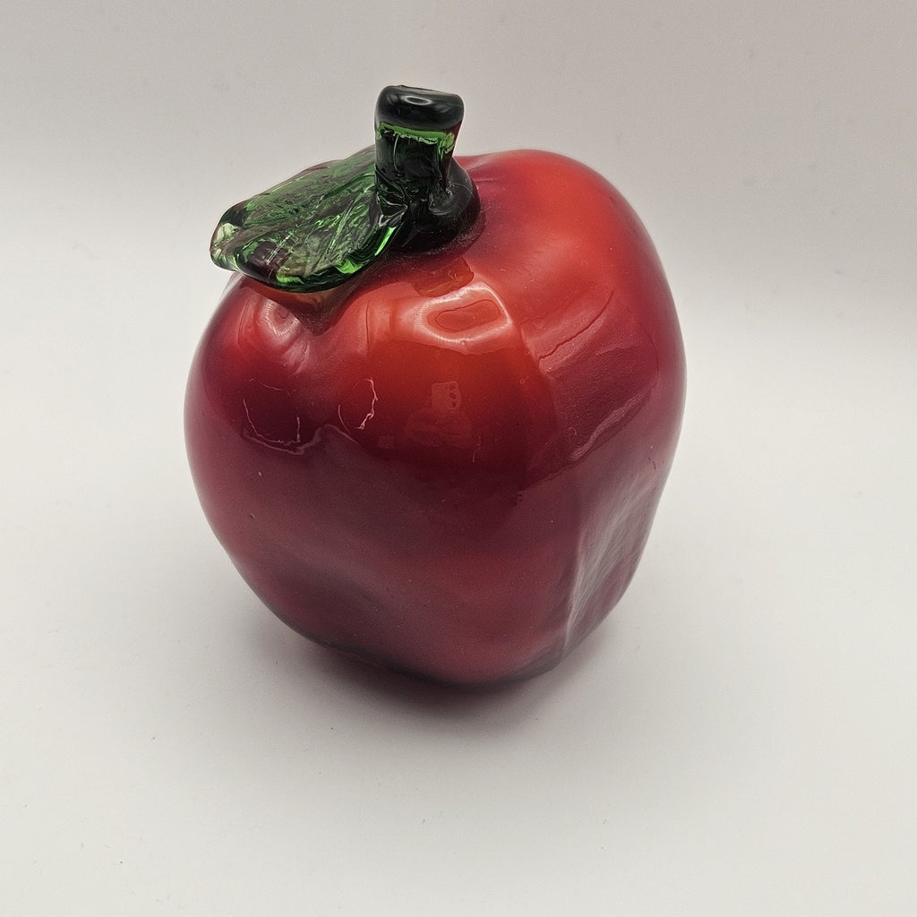 Vintage Glass Red Green Apple Fruit Art Glass Deco Unmarked Teacher Gift