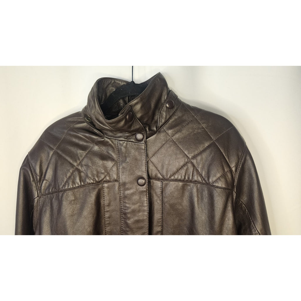 Vintage 80s Leather Jacket Men's Size XL Tall Long Brown Leather Coat Big & Tall