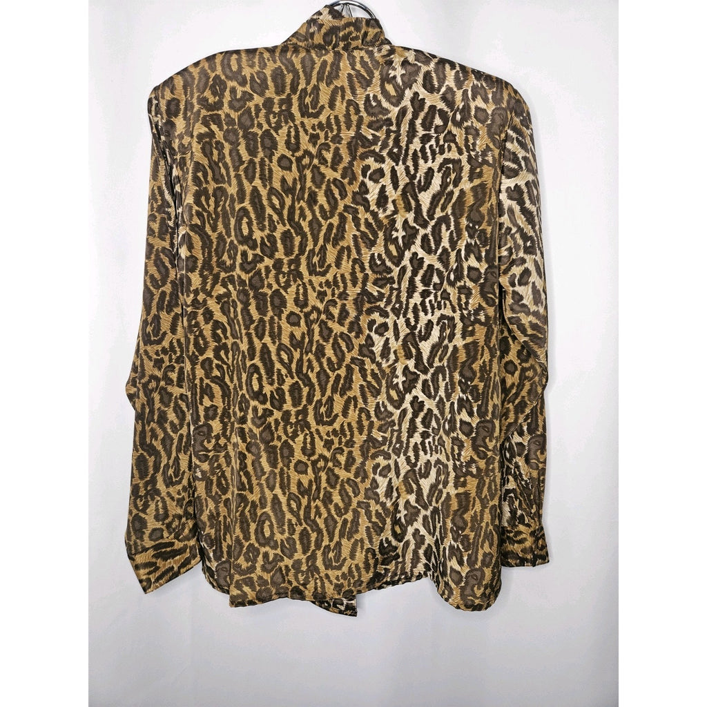 Vintage Women's Satin Long Sleeve Jacket Blouse Leopard Print Size 6 90s Glam