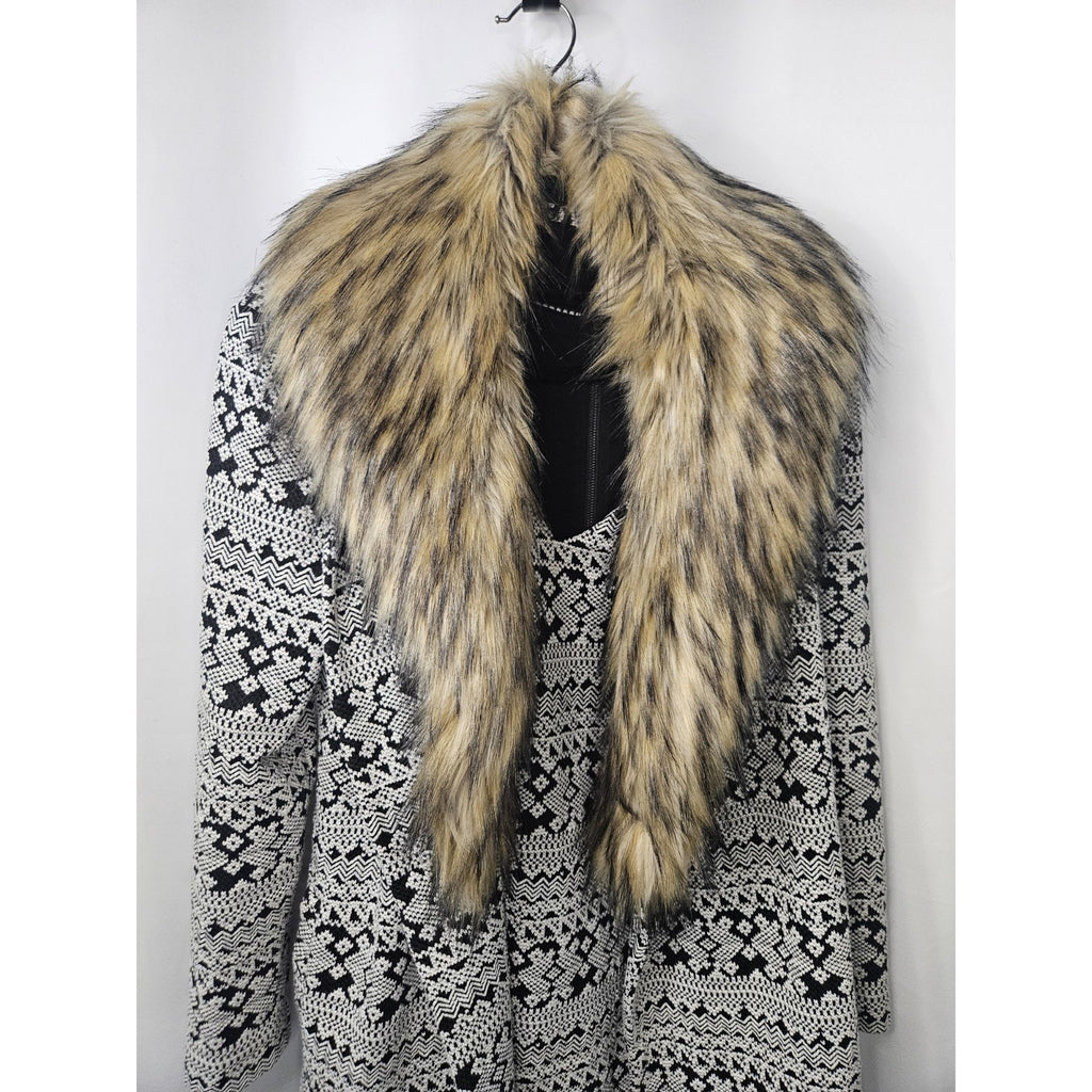 Tart Collections Faux Fur Trim Coat Jacket w/ Matching Dress Black & White Aztec