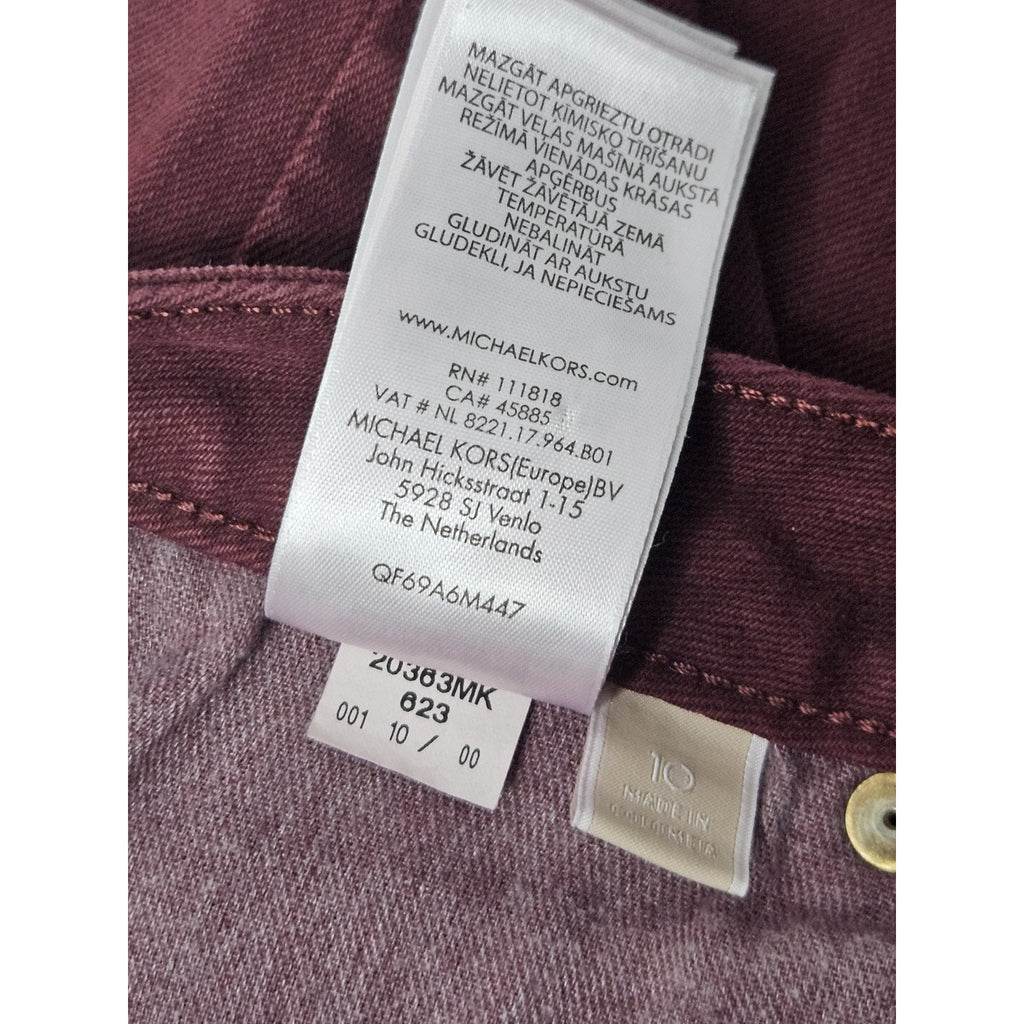 Michael Kors Skinny Jeans Women's Size 10 Burgundy Mid Rise Gold Buttons Accents