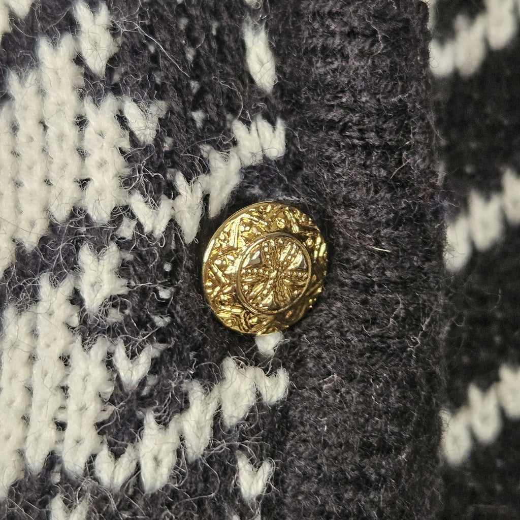 VTG Crystal Kobe Houndstooth Cardigan Sweater Gold Buttons Sz XL Classy