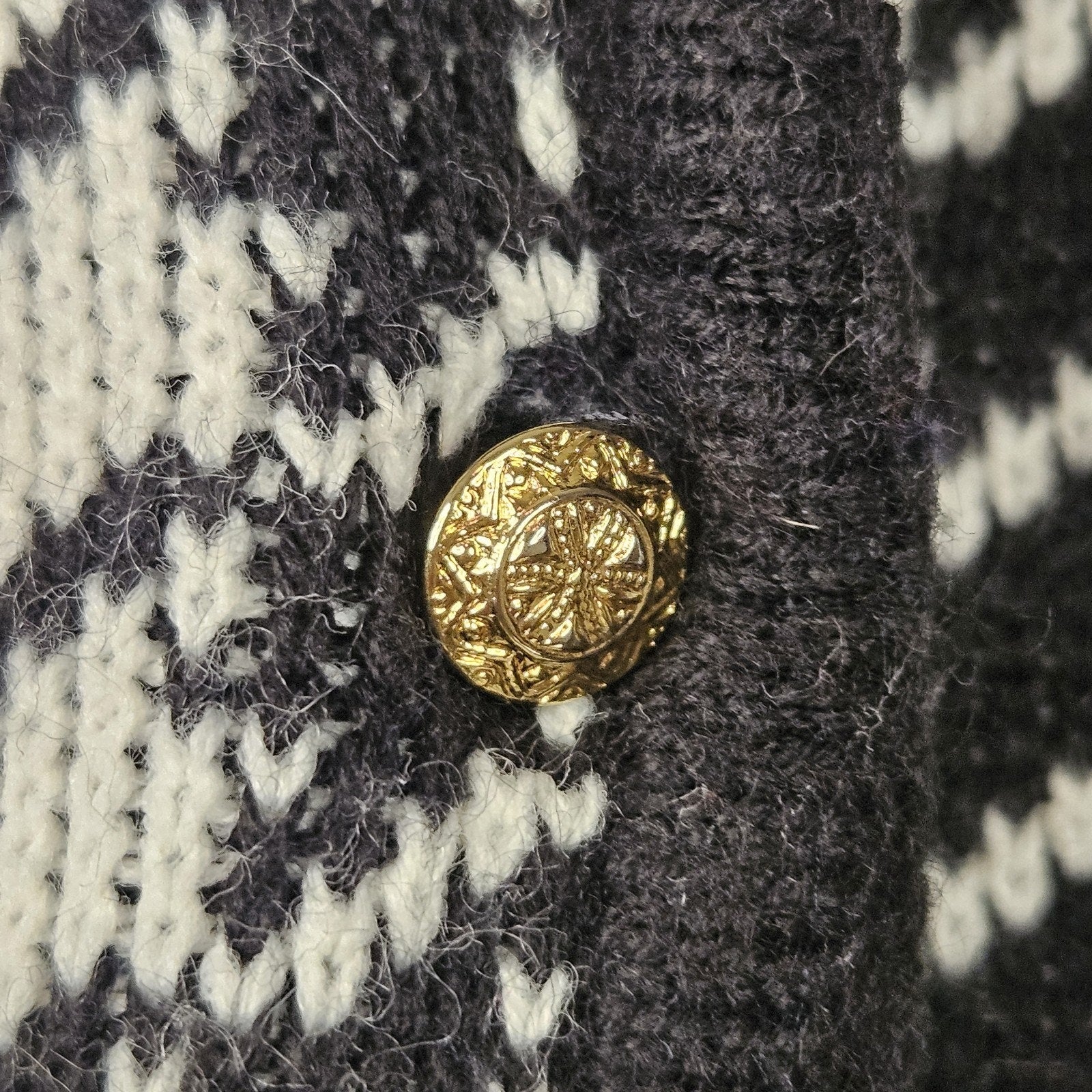 VTG Crystal Kobe Houndstooth Cardigan Sweater Gold Buttons Sz XL Classy